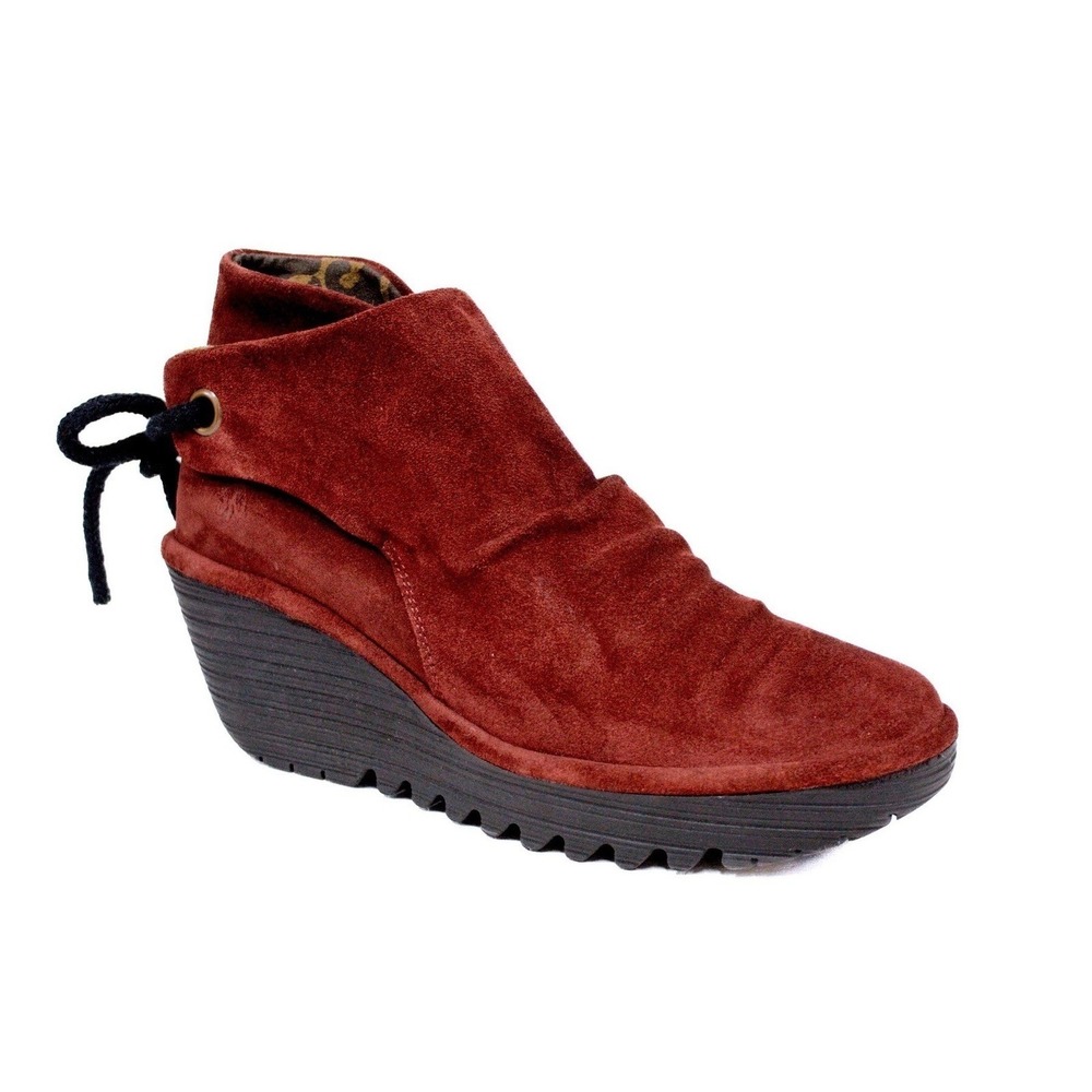 Fly London Women's Yebi Boot Size 8 US/39 EU Red Suede Wedge Platform Booties - Picture 13 of 13